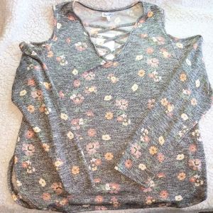 Peep Shoulder Floral Knit Top - Sz L